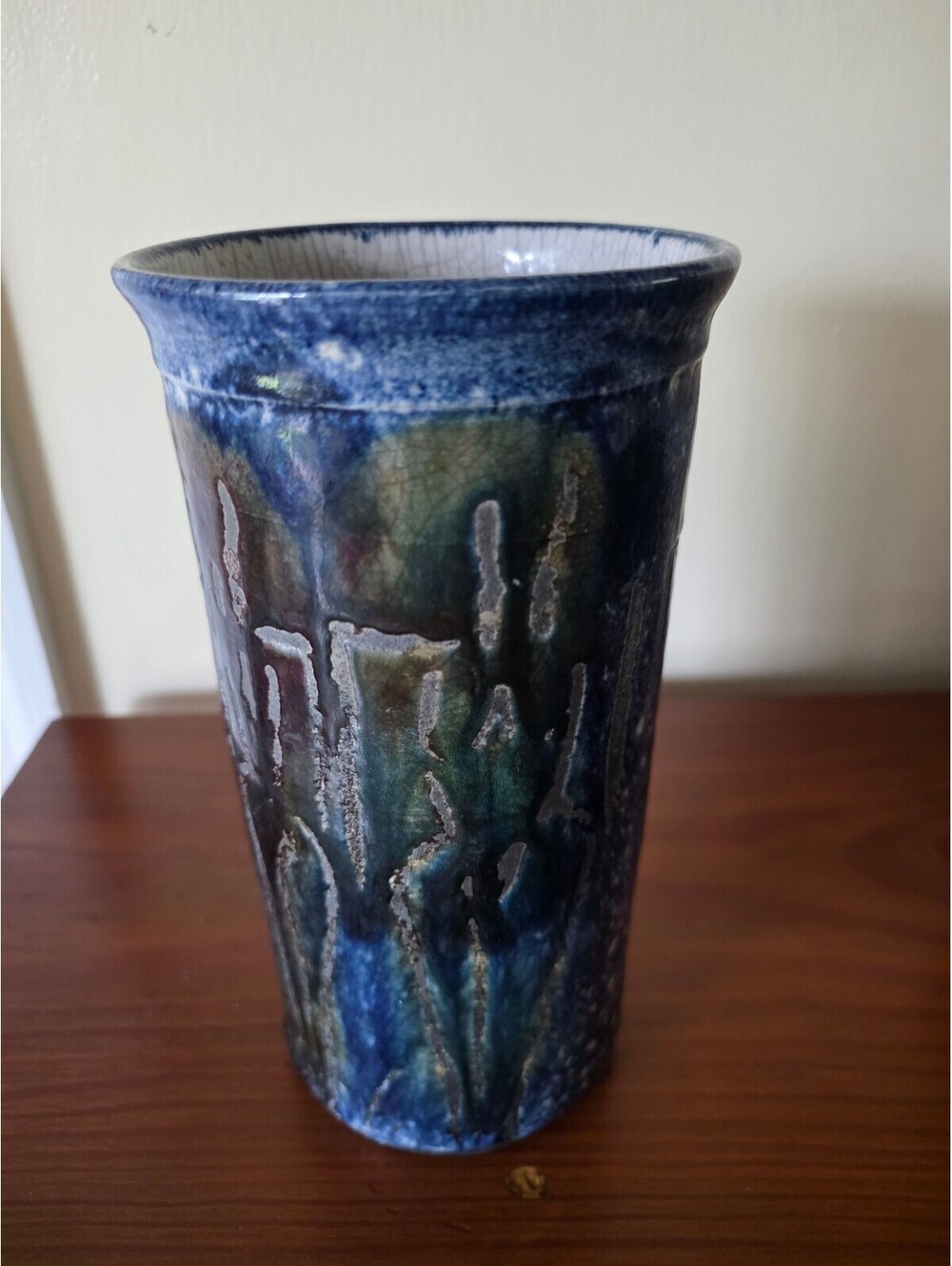 Marina Bosetti Handcrafted Wax-Resist Glazed Ceramic Vase with Raised Silhouette